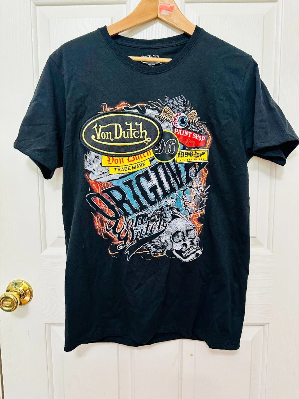 VON DUTCH APPLIQUED AND PRINTS BLACK SHORT SLEEVE T-SHIRT UNISEX MEDIUM